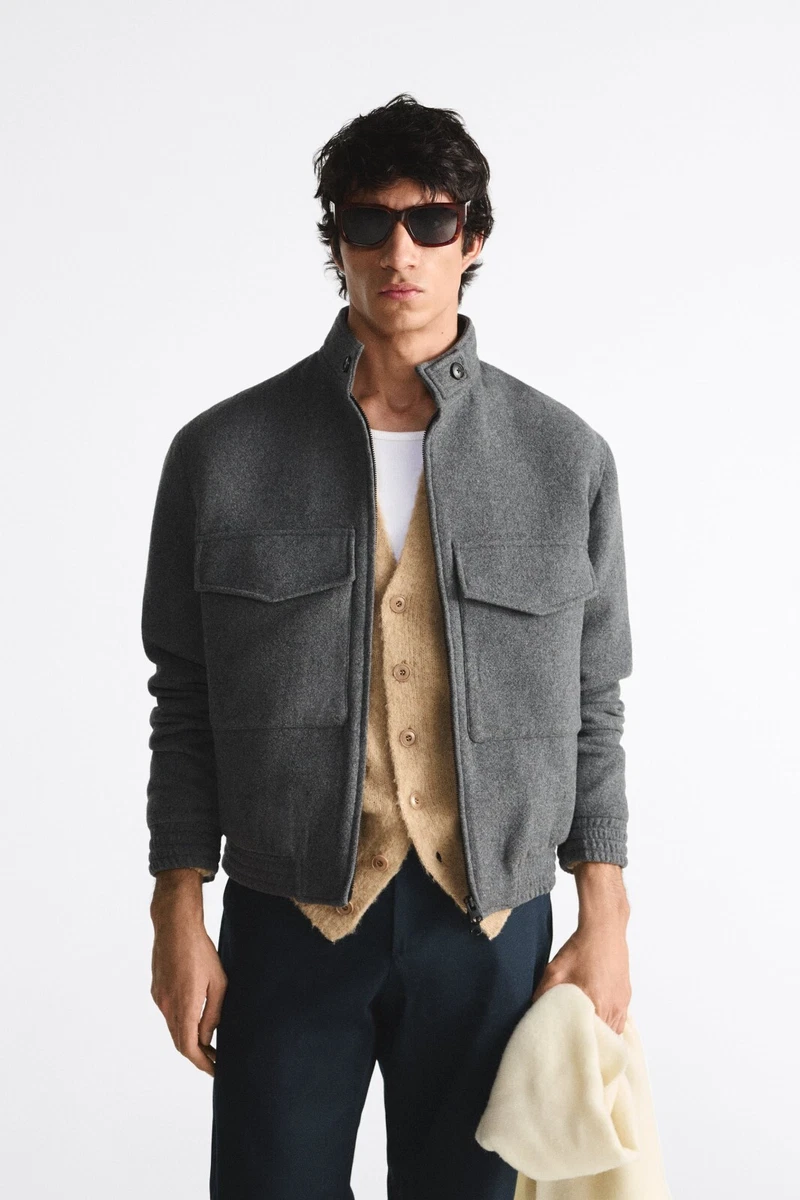 zara textured bomber jacket grey