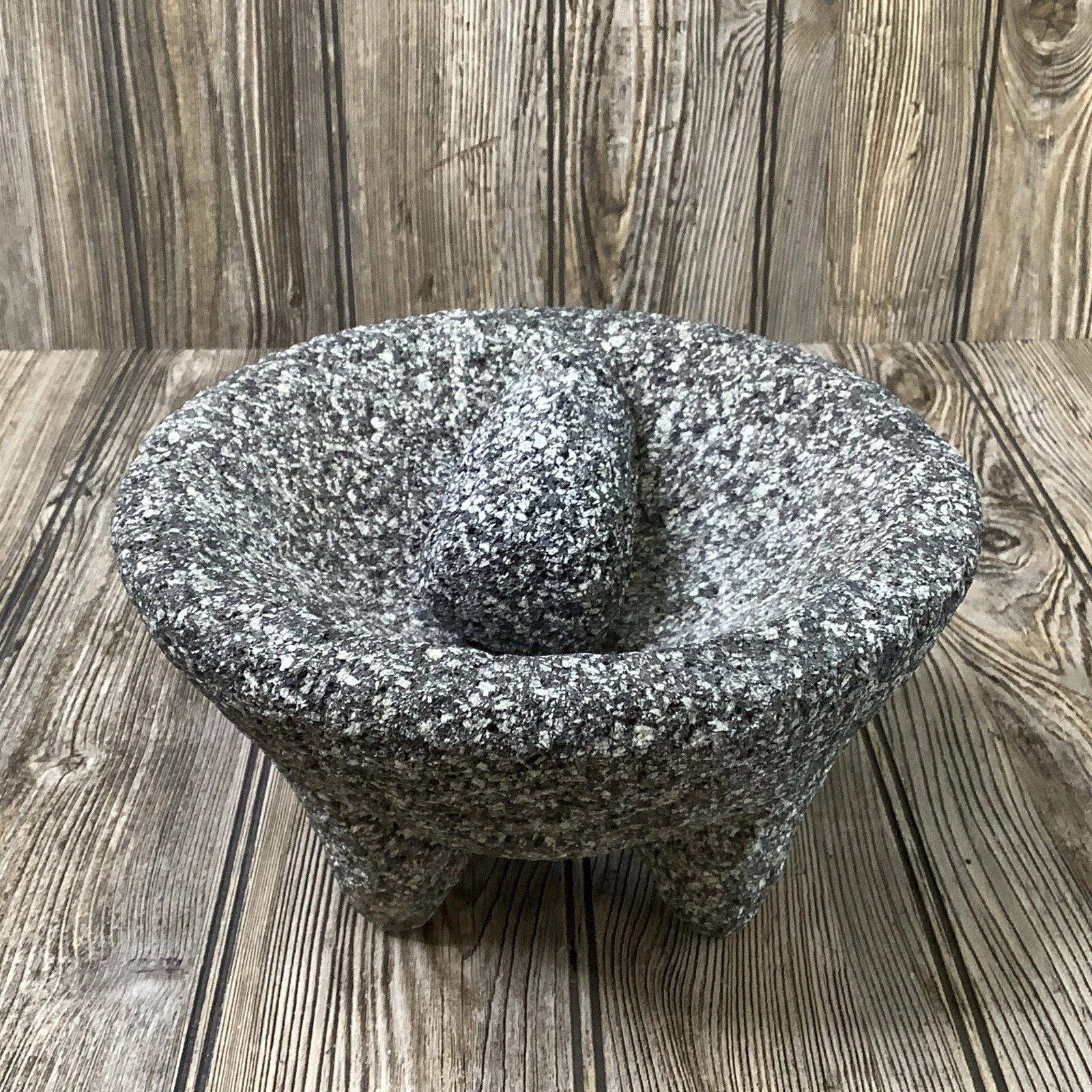 Molcagete Authentic Mexico Mortar Pestle Salsa Guacamole Volcanic Rock Footed 6”