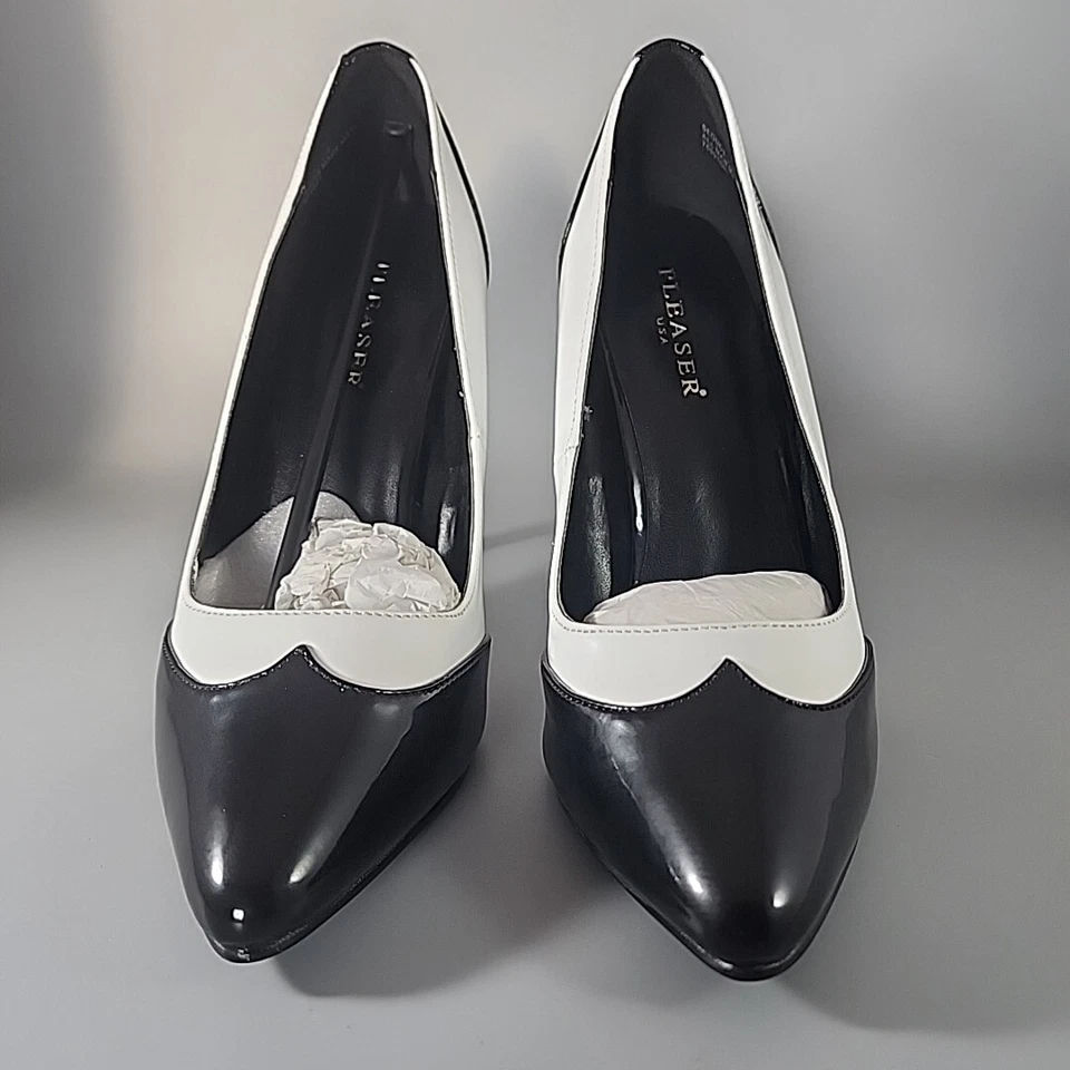 Pleaser 女式黑色/白色 Pat Seduce-425 鞋 - 5 英寸高跟鞋 - 8M 码 — 第 2/4 张图片