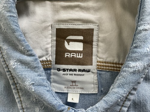 G Star Raw Mens Casual Button Up Light Wash Distressed Denim Shirt Size S-M - Picture 17 of 24