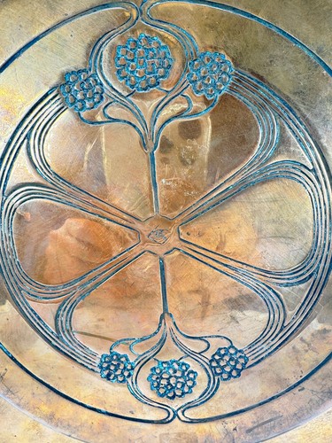WMF Alemán Art Nouveau Jugendstil Redondo Placa de Cobre c. 1905 Avestruz Sello - Imagen 5 de 9
