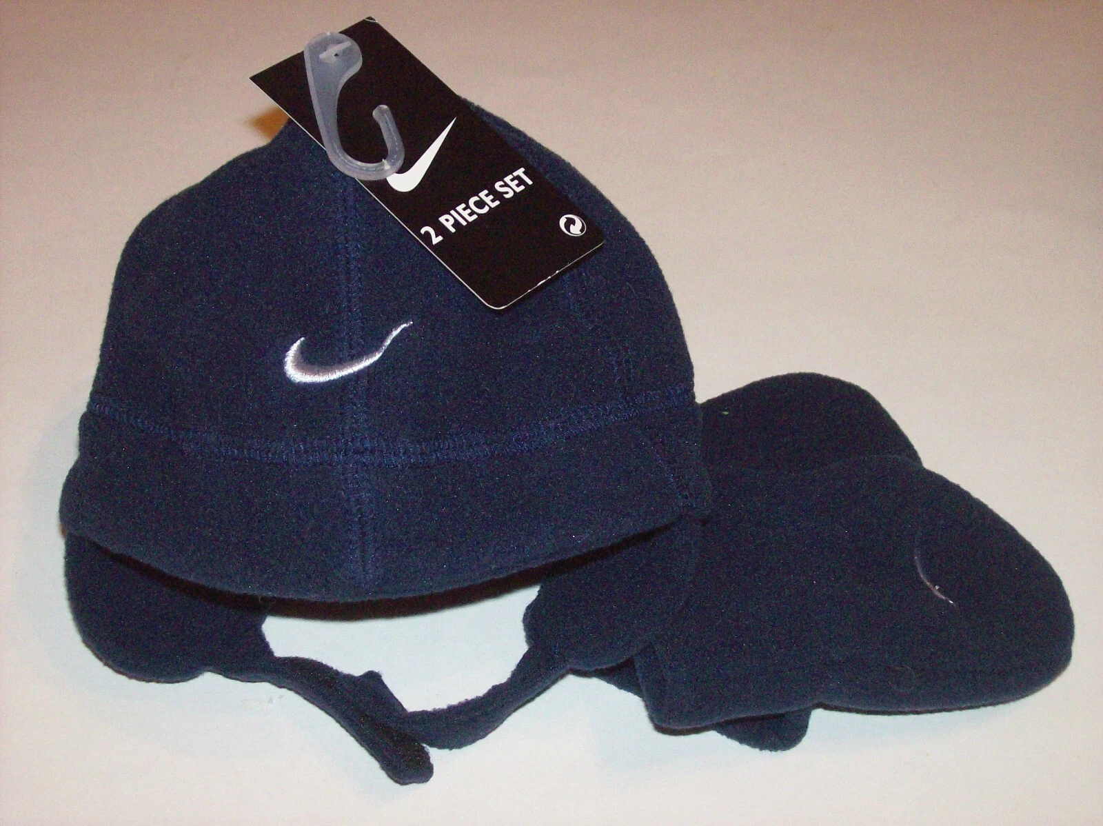 Nike Hat Mitten Set 2pc Infant Fleece Navy Blue White Swoosh New