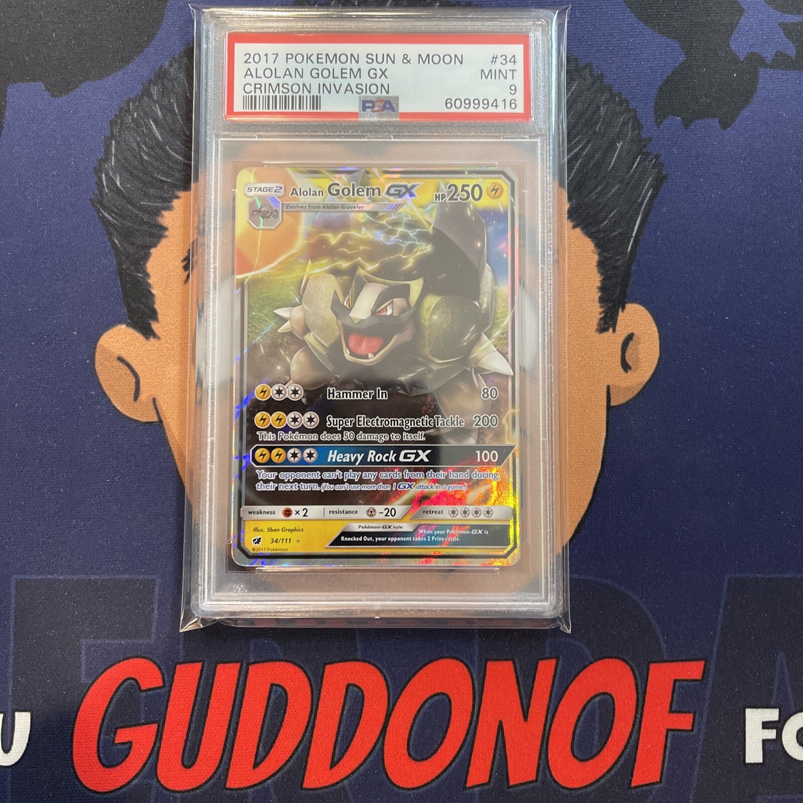 PSA 9 MINT 2017 Pokemon Crimson Invasion ALOLAN GOLEM GX #34 Ultra Rare Holo
