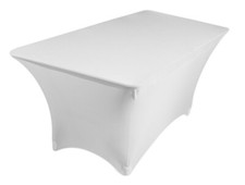 Tektrum 4 ft Long Stretch Spandex Tablecloth/Fit Linen/Fitted Table Cover White
