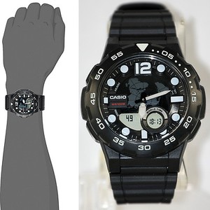 Casio AEQ-100W-1AV Mens Black 100M World Time Digital/ Analog Sports Watch New