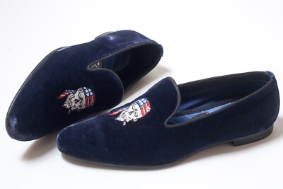 SUTOR MANTELLASSI Mens Dark Blue Velvet Pirate Loafers Size  display picture 3