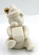 Lenox Christmas Teddy Bear Holding Box Figurine  ~ Great Condition