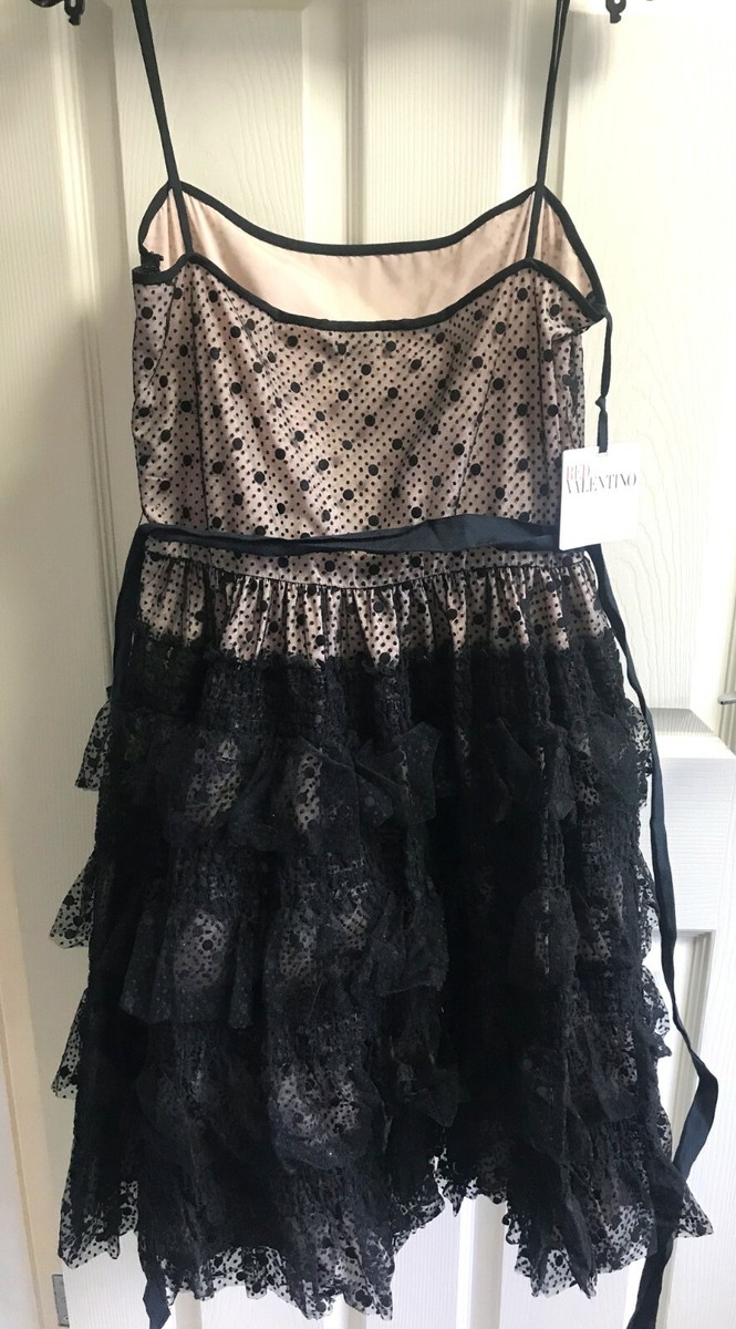 BNWT Red VALENTINO Black Lace Tulle Fit & Flare Ruffles