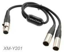 6in Mini XLR 3-Pin Female to 2 Mini XLR 3-Pin Male Lapel Mic Y-Splitter Cable