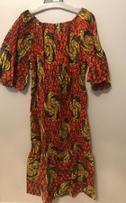 Ethnic Print Dress Dark Orange/Black/Yellow Half sleeves Sz 16/18 Black history