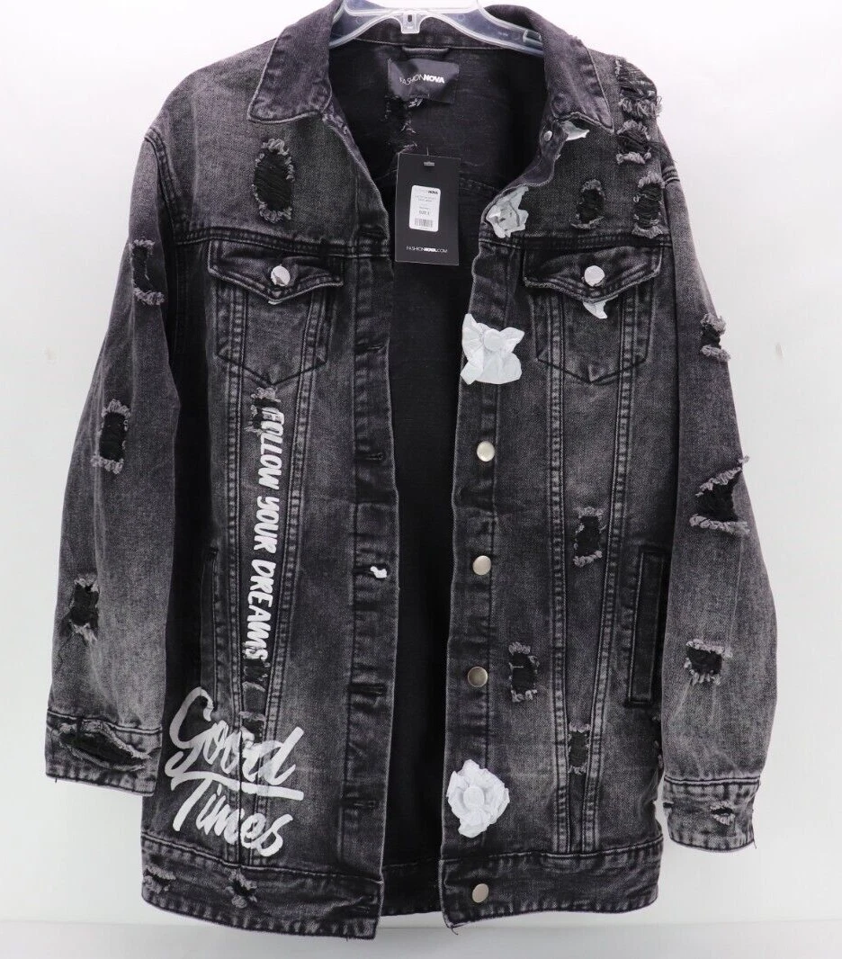 Black ripped jean hot sale jacket