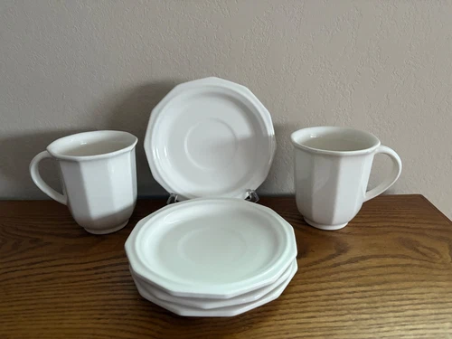 PFALTZGRAFF Heritage White 2 Mugs and 4 Saucers USA Vintage