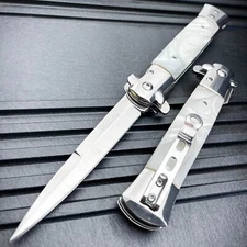 9" Tactical Pearl Spring Assisted Open Blade Folding EDC Pocket Knife with Clip