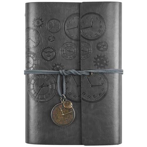 Leather Writing Journal, Refillable Notebook with Lined Pages Vintage A6 Gray