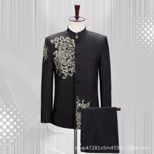 Men's Mandarin Collar Chinese Tunic Suit Jacket Coat Pants Traditional Zhongshan - Picture 8 of 23