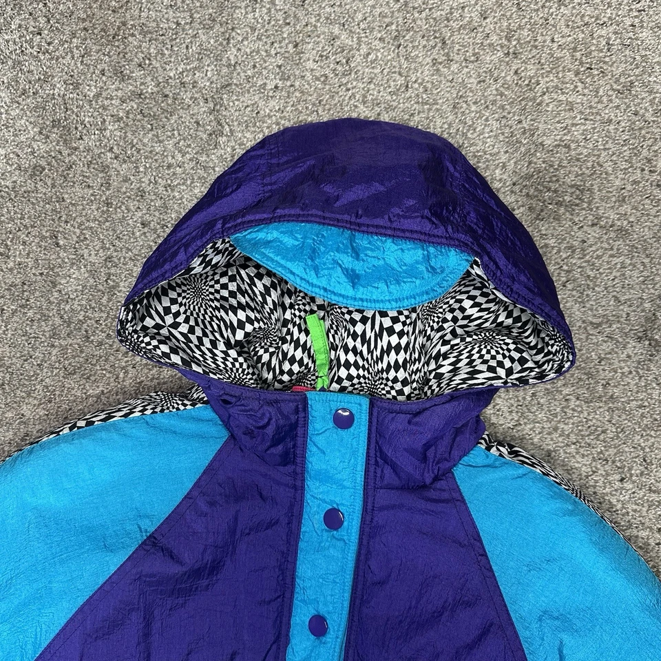 Chaqueta de esquí de neón East West Panda Group Puffer púrpura azul abrigo con capucha vintage años 90 Foto 3 de 4