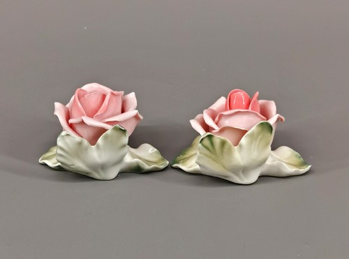 9140181 Pair Porcelain Tisch-Rosen Ens Thuringia Um 1930 Handmodelliert Vintage - Picture 3 of 5