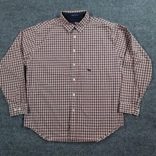 Vintage Tommy Hilfiger Shirt Mens L Red Beige Plaid Button Up 90s Logo 0126
