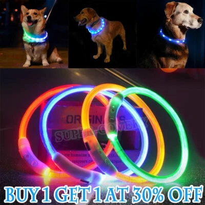 LED Light Up Dog Collar USB Rechargeable Pet Safety Luminous Belt Adjustable - Image 1 of 4