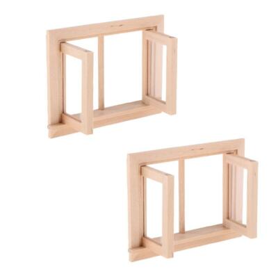 2 Stück Miniatur unlackiert 2 Pane Fensterrahmen für 1/12 Puppenhaus DIY