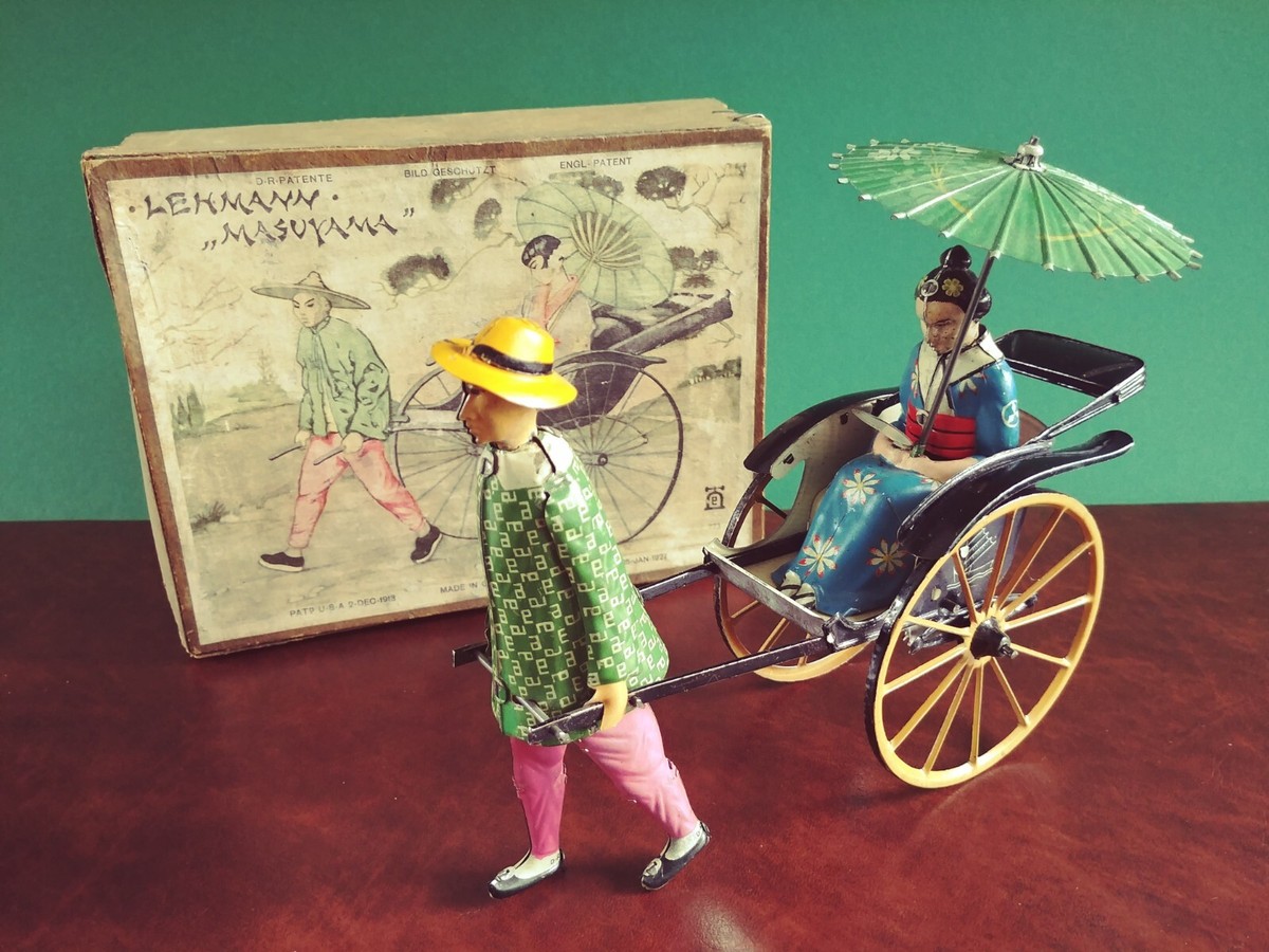 Rare 1920's Lehmann EPL 773 Masuyama Tin Wind-up Rickshaw Tinplate