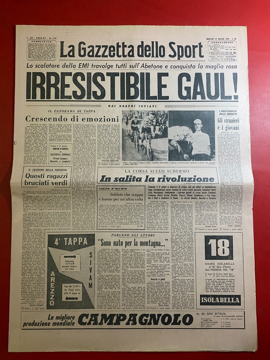 Gazette Dello Sport 18 Juin 1959 - Comerio-Neuchatel-Parry Ou O'Brien-Pambianco