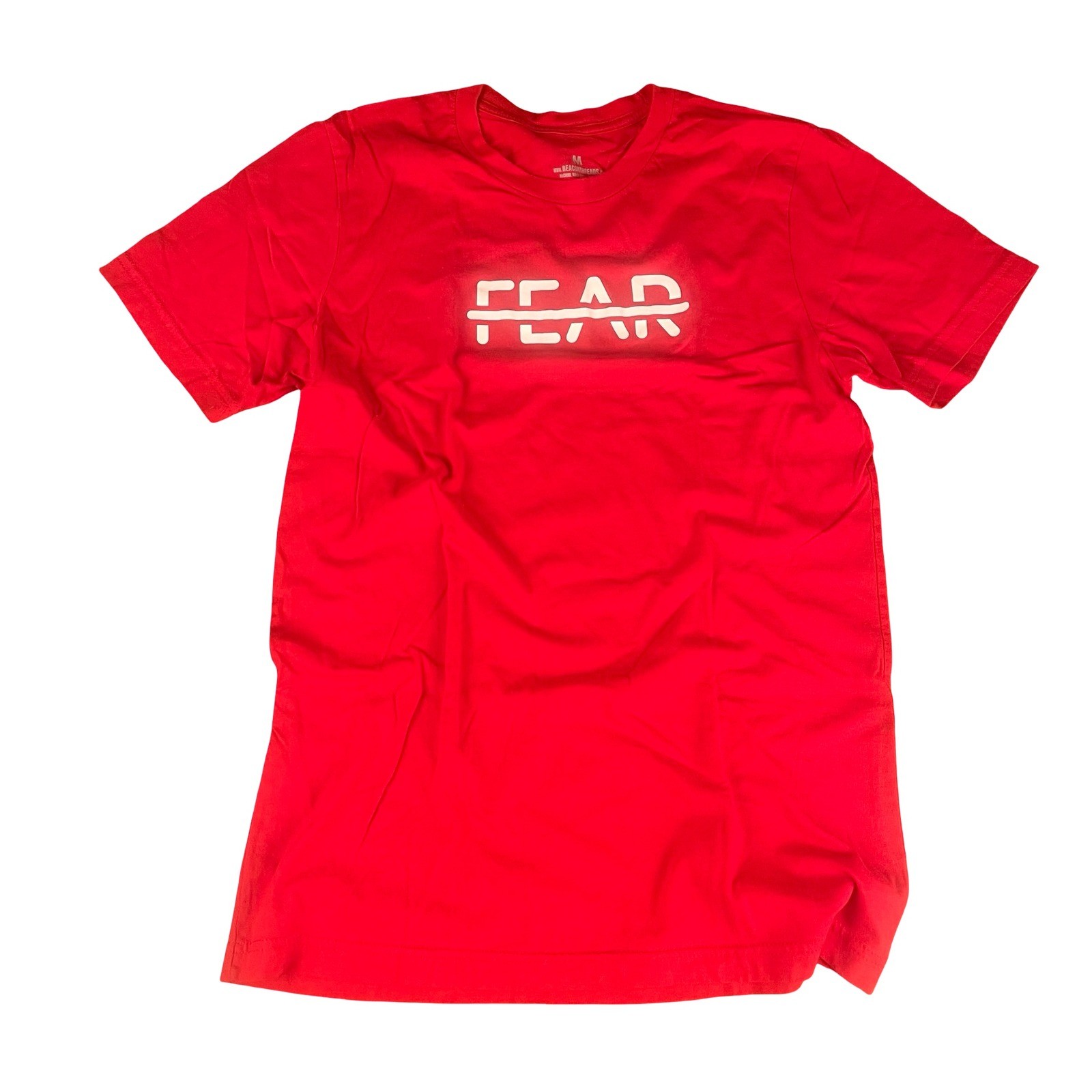 Beacon Threads Mens Fear Graphic T-Shirt Red Short Sleeve Crew Neck Size M