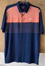 Under Armour The Playoff Polo Shirt Mens 2XL Blue Striped Short Sleeve Heat Gear
