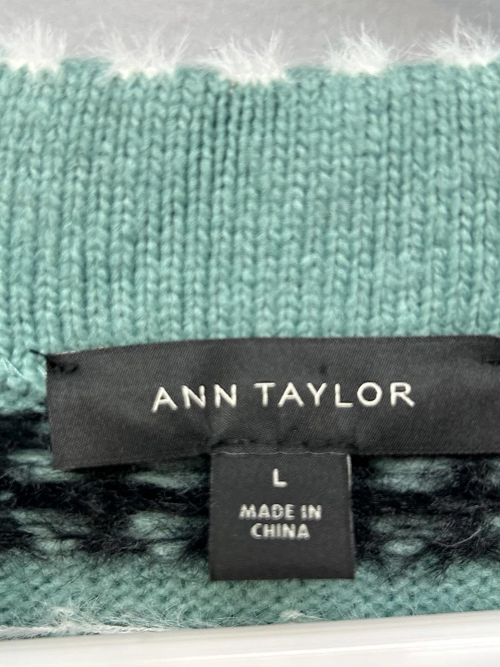 Suéter Ann Taylor Mujer Grande Verde Fair Isle Tejido Difuso Pullover Nórdico Foto 4 de 4