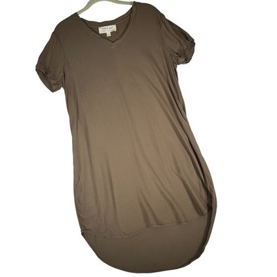 Cloth & Stone Anthropologie Womens M Brown V-Neck High Low Rayon T-Shirt Dress