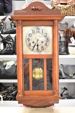 Orologio A Pendolo In Legno Meccanismo Tedesco In Ottone Con Pendolo E Chiave