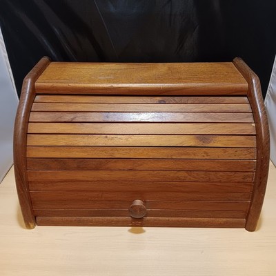 Vintage Wooden Roll Top Countertop Bread Box Country House Non-painted 