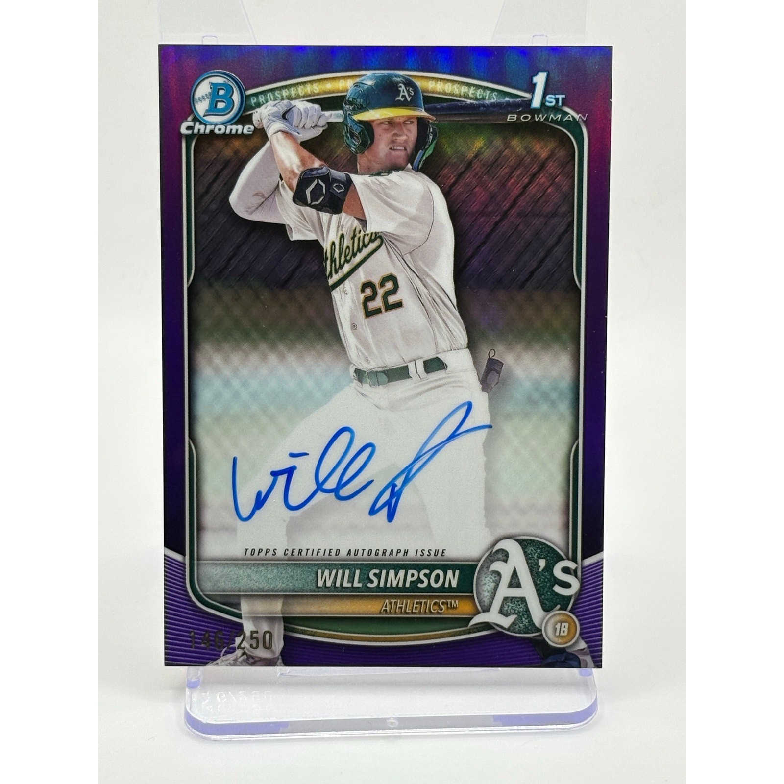 2025 Bowman Chrome Will Simpson 1st Purple Refractor Auto /250 SP OAK Athletics