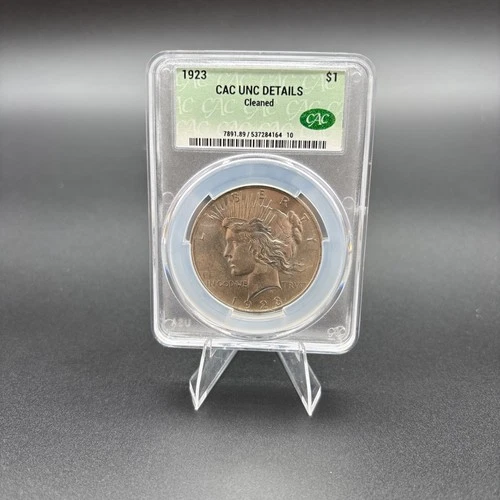1923 Peace Silver Dollar $1 CAC Uncirculated Details Cleaned