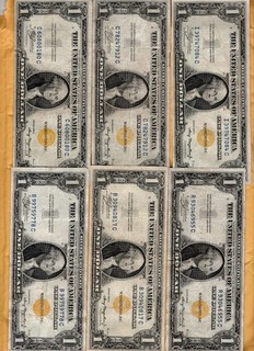 High grade $1 1935A Yellow seal $1 Silver Certificates from 6 unique press runs