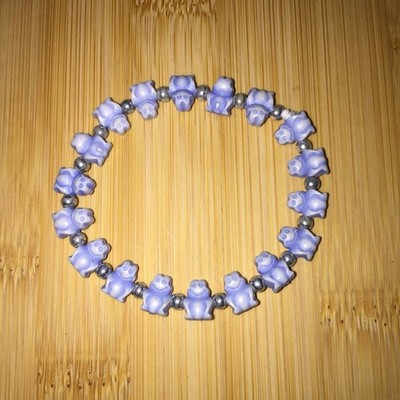 Y2K Frog Beaded Stretch Bracelet Purple Acrylic Whimsical Animal