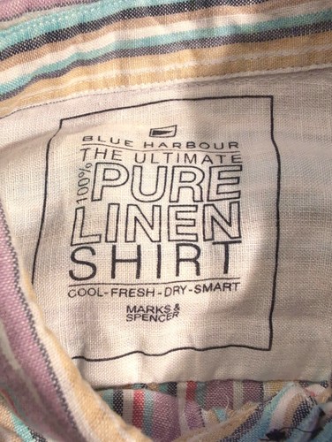 M&S Blue Harbour Hemd 100%Leinen gestreift Größe L Langarm tadellos - Bild 4 von 6