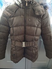 New Look Ladies Beige Hood/Belt Puffer Jacket With Detachable Fur Trim Size 10