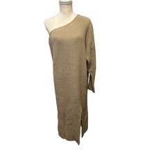 JLUXLABEL Women's Beige One Shoulder Knit Maxi Sweater Dress Size XXL New