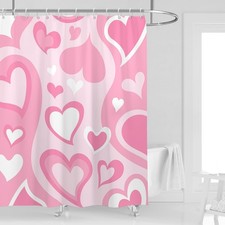Pink Heart Shower Curtain 60''W x 72''L White Cute Girly Abstract Preppy Love...