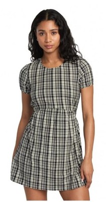RVCA Mavis Dress Black Beige Checkered Open Back Tie Short NWT Size Small 