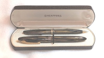 Vtg 1940s Sheaffer Lifetime Triumph 1000 Pen & 400 Pencil Set Brown Striated 14K