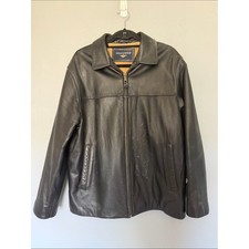 VTG Dockers Men's Black Genuine Leather Bomber Jacket Classic Minimalist 90s Med