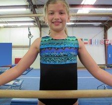 Gymnastics Leotard Girls sz CM Child 8 black teal purple gold accents scrolly
