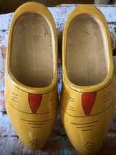 Dutch Wooden Clogs- Vintage Style Yellow  Red Painted Carved Shoes 28