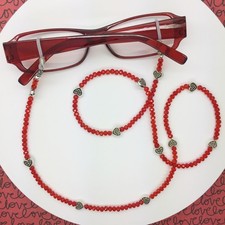Red Heart Eyeglass Chain Necklace Beaded Glasses Holder Valentine's Day Eyewear