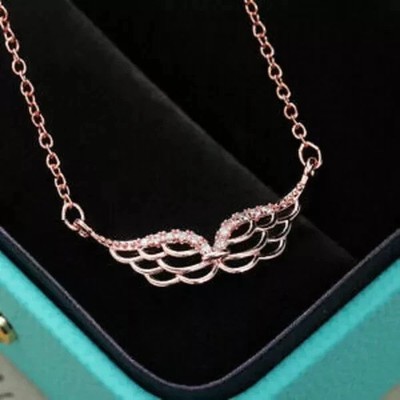 0.10Ct Round Cut Moissanite Angel Wings Pendant Real 10K Rose Gold Free Chain