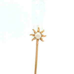Vintage 10k Yellow Gold 3mm Round Pearl Petite Flared Sun Stick Pin