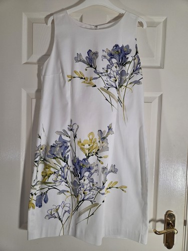 White Shift Dress Size 14 Sleeveless Freesia Floral Print Wedding Occasion HOBBS - Picture 2 of 4