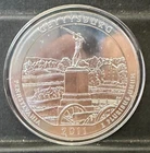 2011 Gettysburg, PA unc ATB 5 oz .999 Fine Silver Coin w/Capsule